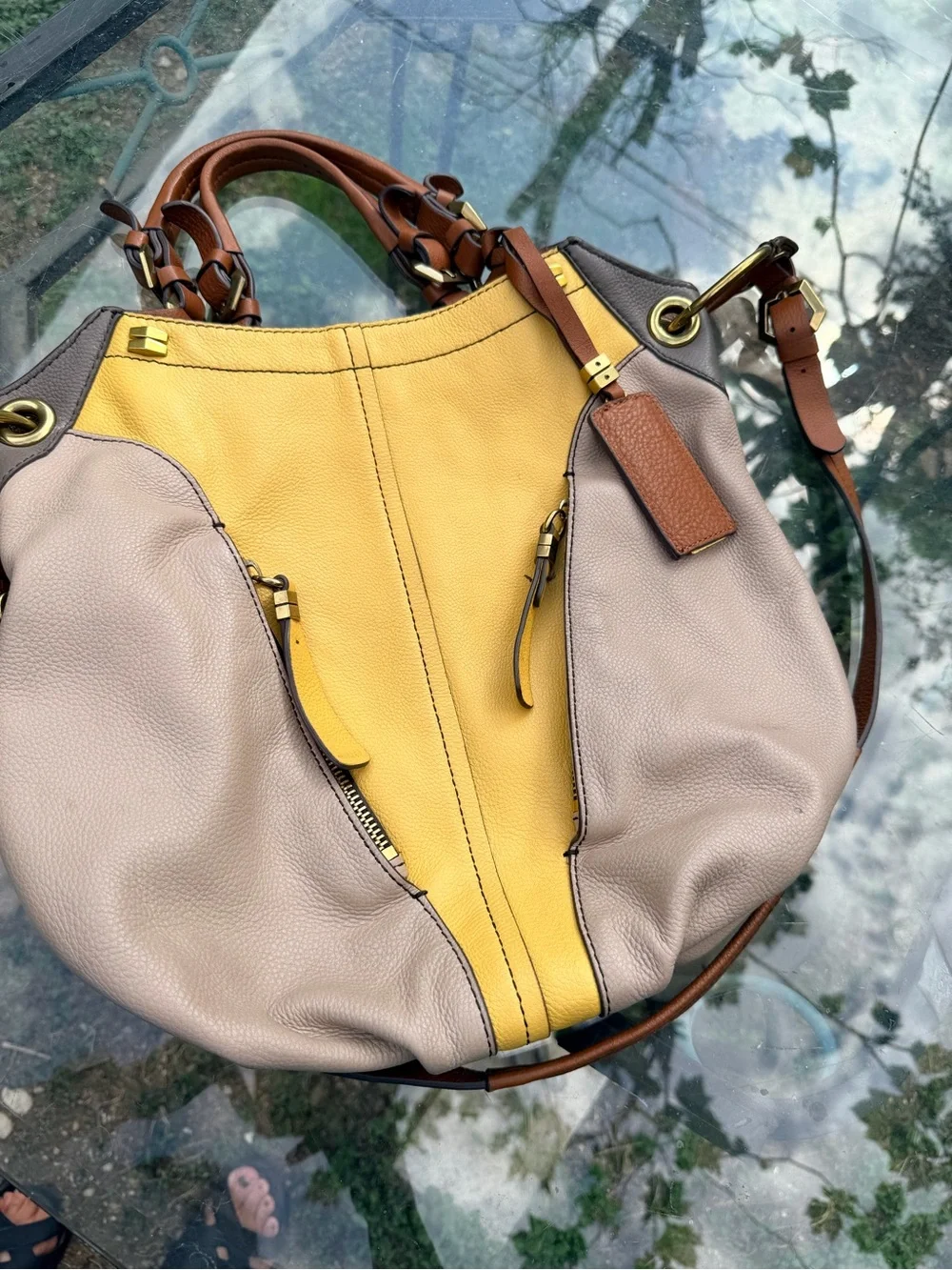 Oryany‎ Colorblock Leather Handbag Designer Neutral Chic Tote Satchel
